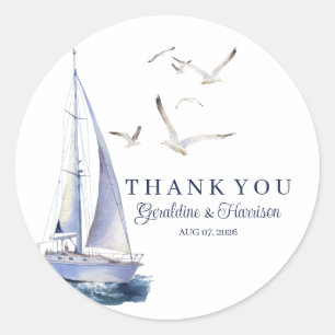 Elegant Nautical Sailing Wedding Thank You Sticker