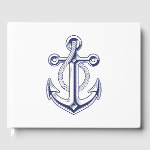 Elegant Nautical Sailor Navy Blue Anchor Wedding  Guest Book