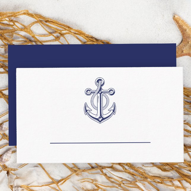 Elegant Nautical Sailor Navy Blue Anchor Wedding  Place Card (Creator Uploaded)