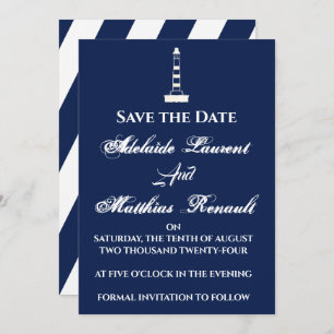 Elegant Nautical Save the Date - Navy Blue, Invitation