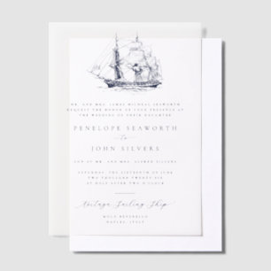 Elegant Nautical Ship Illustration Formal Wedding Vellum Invitations