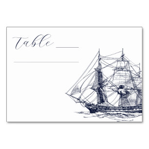 Elegant Nautical Ship Illustration Wedding Table Number