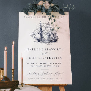 Elegant Nautical Ship Illustration Welcome Wedding Acrylic Sign