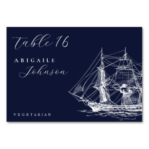 Elegant Nautical Ship Navy Blue Wedding Table Number
