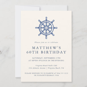 Elegant Nautical Ships Wheel Adult Birthday Party Invitation