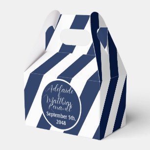 Elegant Nautical Striped Wedding -Navy Blue, White Favour Box