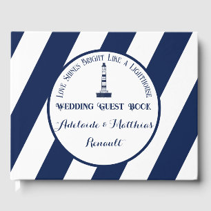 Elegant Nautical Striped Wedding -Navy Blue, White Guest Book