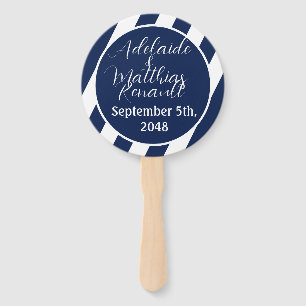Elegant Nautical Striped Wedding -Navy Blue, White Hand Fan