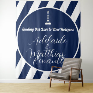 Elegant Nautical Striped Wedding -Navy Blue, White Tapestry