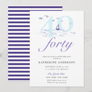 Elegant Nautical Stripes Boat Ocean 40th Birthday Invitation