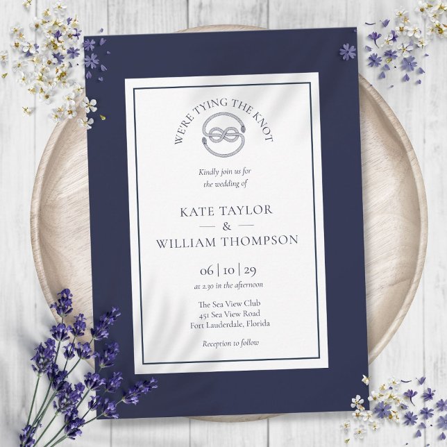 Elegant Nautical Tying The Knot Navy Blue Wedding Invitation (Elegant Nautical Tying The Knot Navy Blue Wedding Invitation)
