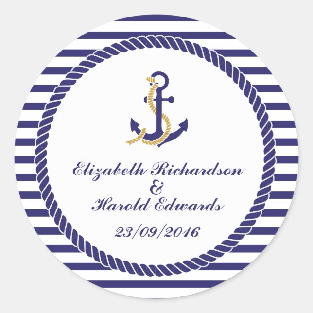 Elegant Nautical Wedding Classic Round Sticker (Front)