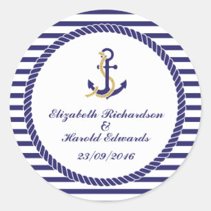 Elegant Nautical Wedding Classic Round Sticker
