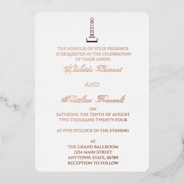 Elegant Nautical Wedding Lighthouse - Navy Blue, (Front)