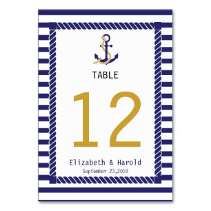 Elegant Nautical Wedding Navy Stripes Table Number