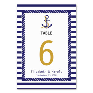 Elegant Nautical Wedding Navy Stripes Table Number