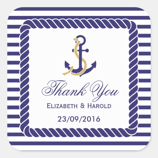 Elegant Nautical Wedding Thank You Square Sticker (Front)