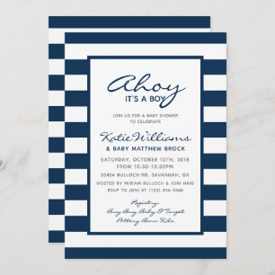 Elegant Nautical White Blue Anchor Boy Baby Shower Invitation