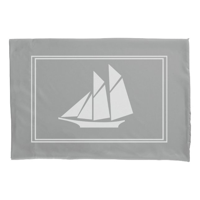 Elegant Nautical White Sailboat Silhouette Pillowcase (Front)