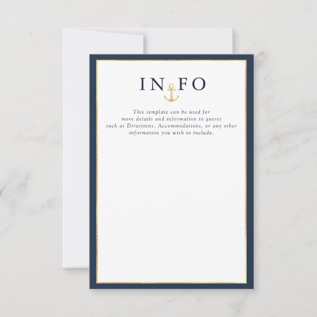 Elegant nauticalnavy blue wedding details RSVP card (Front)