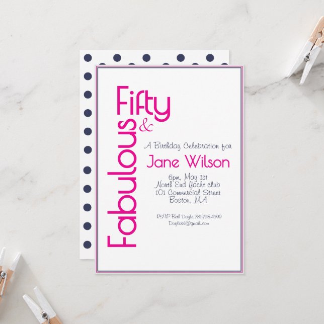 Elegant Navy 50th Birthday Invitation (Front/Back In Situ)