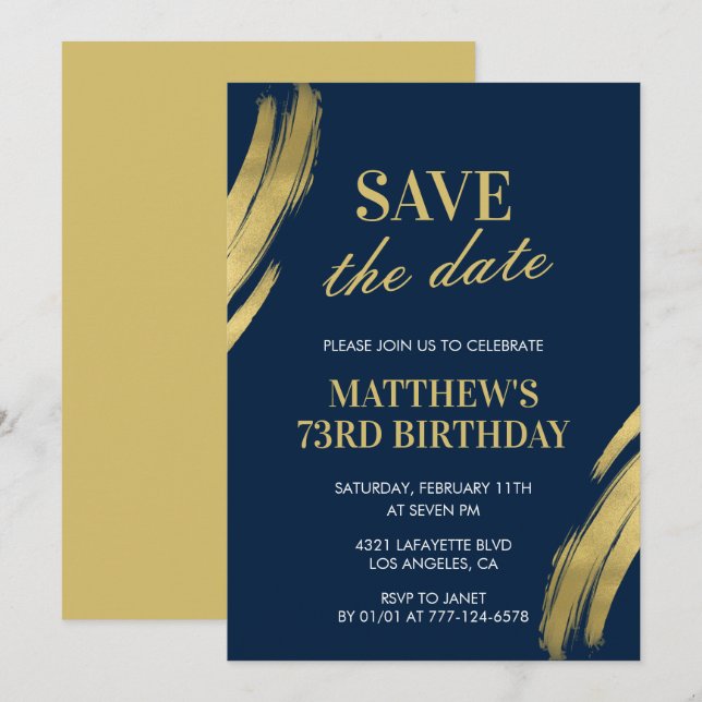 Elegant Navy 73rd birthday Save the date  Invitation (Front/Back)