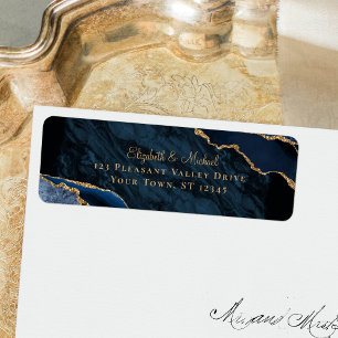 Elegant Navy Agate Wedding Return Address