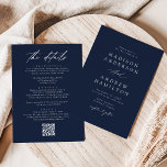 Elegant Navy All In One QR Code Wedding Invitation<br><div class="desc">Elegant, all-in-one wedding invitations featuring your names and wedding ceremony information on the front in white lettering with a navy background. A modern calligraphy script completes the look of this chic navy wedding invitation. Personalise the back of the calligraphy wedding invitations with wedding details such as reception information, hotel accommodations,...</div>