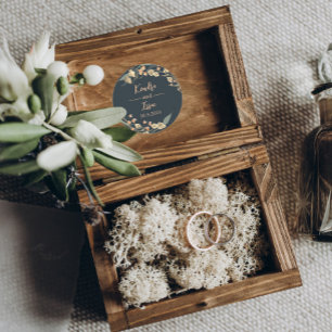 Elegant Navy and Beige Boho Botanical  Classic Round Sticker
