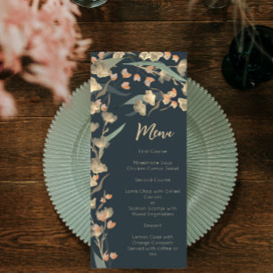 Elegant Navy and Beige Wildflower Botanical  Menu