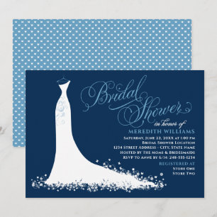 Elegant Navy and Blue Wedding Gown Bridal Shower Invitation