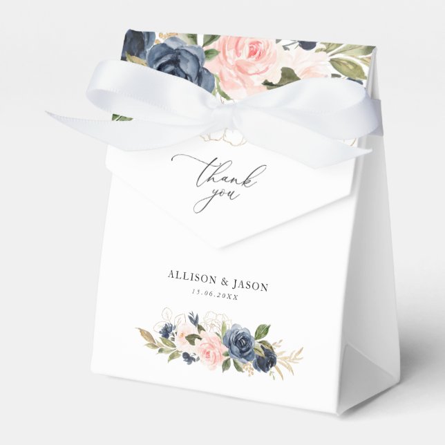 elegant navy and blush floral wedding favour box (Front Side)