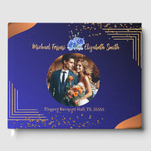 Elegant Navy and Burnt Orange Elegant Wedding Guest Book