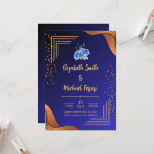 Elegant Navy and Burnt Orange Elegant Wedding Invitation