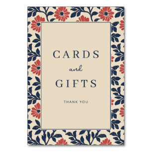 Elegant Navy and Coral Floral Border Table Number