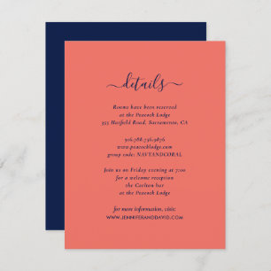 Elegant Navy and Coral Guest Information Cards