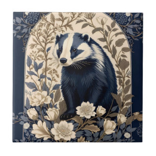 Elegant Navy and Cream Badger Floral Tile