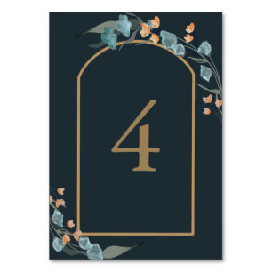 Elegant Navy and Dusty Blue Botanical Table Number