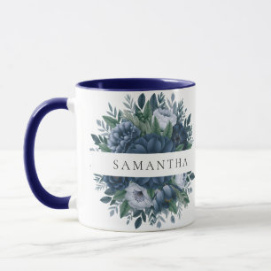 Elegant Navy and dusty Blue flora bridesmaid gift Mug
