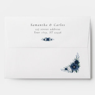 Elegant Navy and dusty Blue floral modern Wedding Envelope