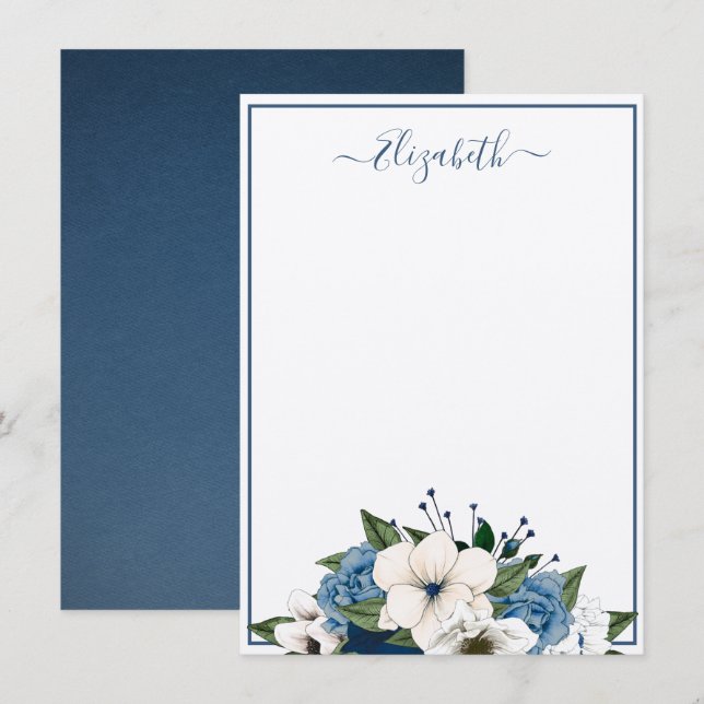 Elegant Navy and Dusty Blue Floral Personalised Card (Front/Back)