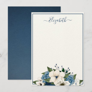 Elegant Navy and Dusty Blue Floral Personalised Card