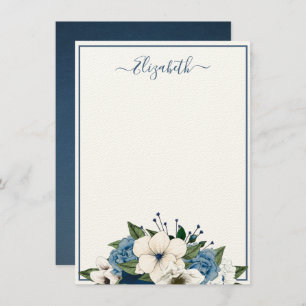 Elegant Navy and Dusty Blue Floral Personalised No Card
