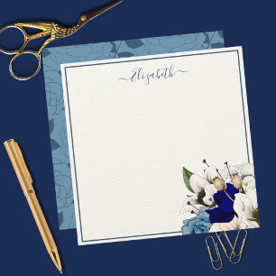 Elegant Navy and Dusty Blue Floral Personalised No Card