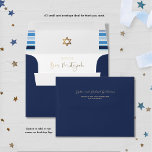 Elegant Navy and Gold Bar Mitzvah Tallit A2 Envelope<br><div class="desc">Elevate your thank you cards or RSVP cards with our coordinating Navy blue Bar Mitzvah envelope. This A2 envelope design fits A2 size (4.25" x 5.6") cards. Design coordinating our "Blue and Gold Striped Tallit Bar Mitzvah" invitation with beautiful Tallit style blue, navy, and white stripes and faux gold foil...</div>