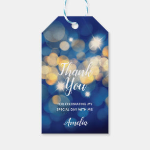 Elegant Navy and Gold Bokeh Quinceañera Gift Tags
