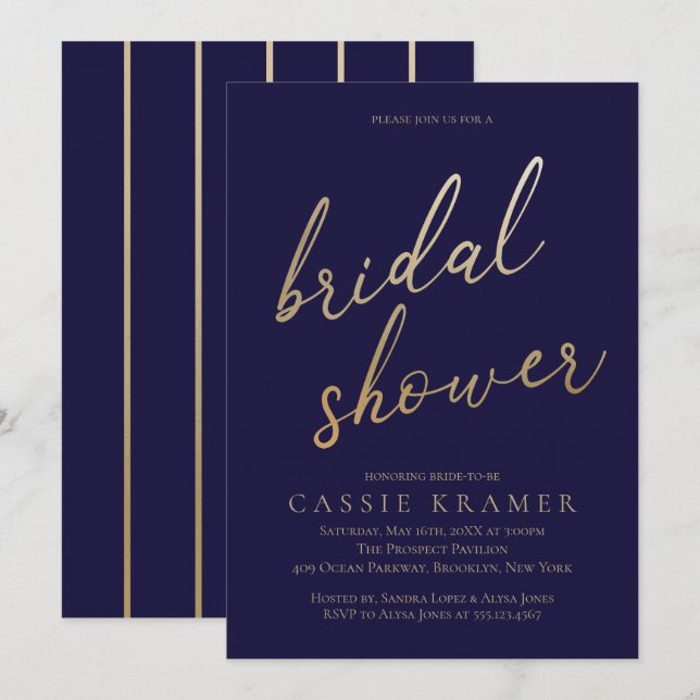 Elegant Navy and Gold | Bridal Shower Invitations (Front/Back)