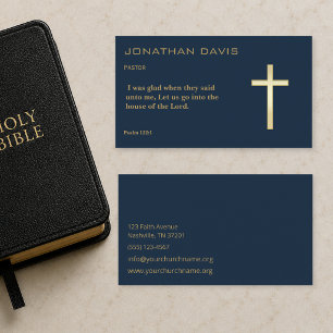 Elegant Navy and Gold Christian Pastor Business Card