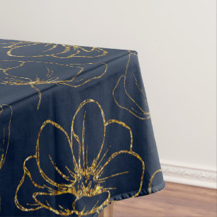 Elegant Navy and Gold Floral Table Cloth