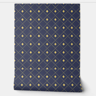 Elegant Navy and Gold Geometric Diamond Wallpaper